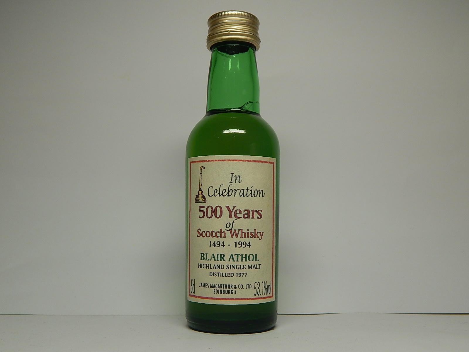 In Celebration 500 years SMSW 1977 "James MacArthur´s" 5cl 53,1%vol